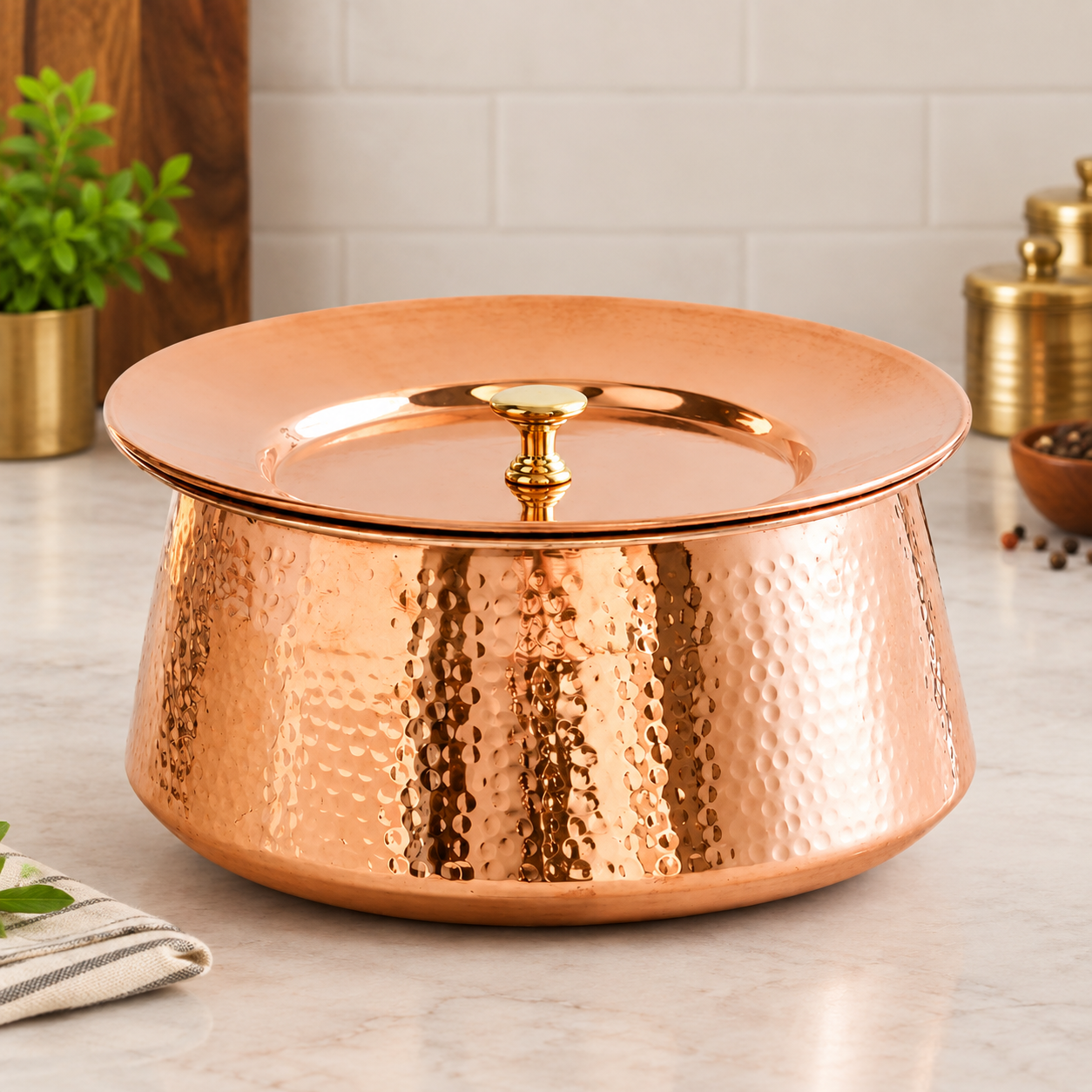 Copper Lagan Handi – Traditional Hammered Copper Pot with Lid