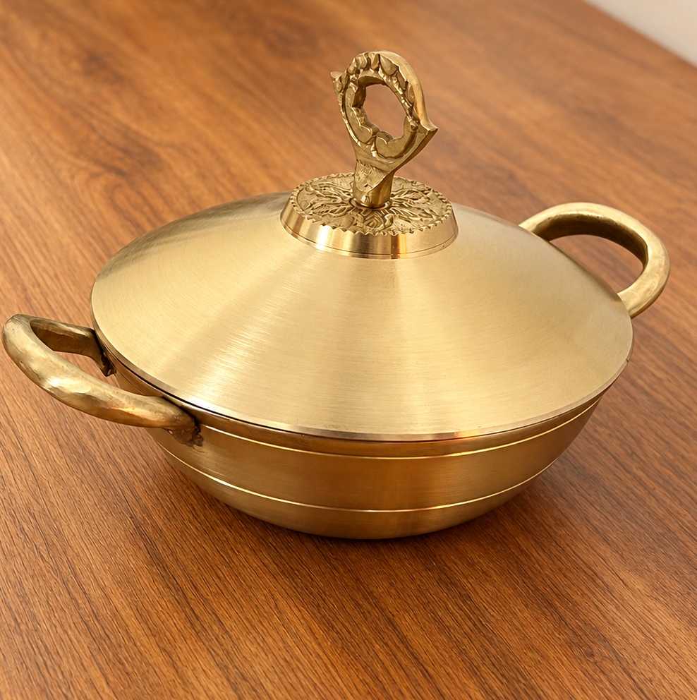 Pure Bronze Kadhai with Lid – Traditional Indian Cookware