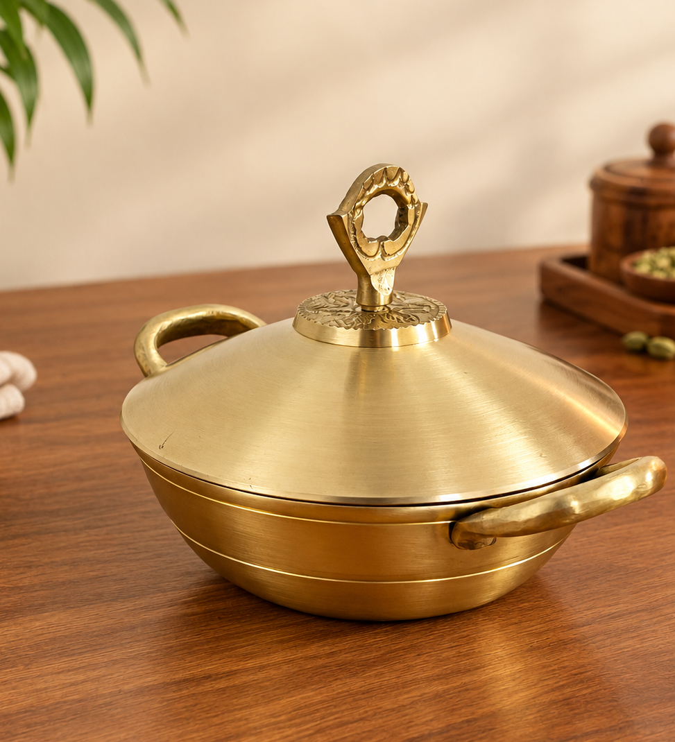 Pure Bronze Kadhai with Lid – Traditional Indian Cookware