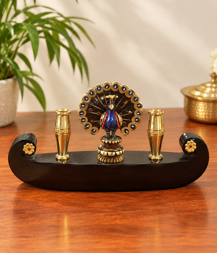 Peacock Pen Holder with Dual Pen Stand on Boat