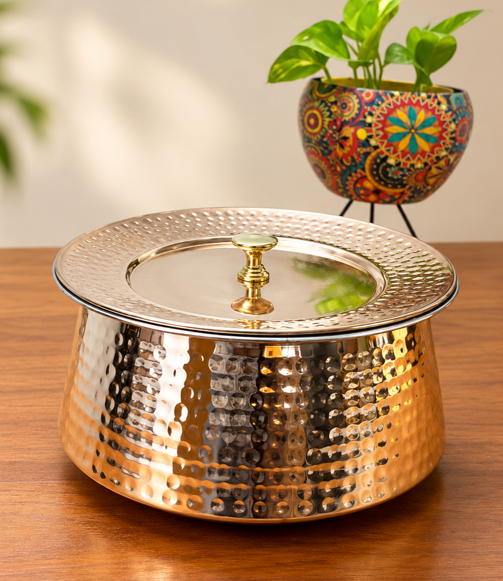 Copper Lagan Handi – Traditional Hammered Copper Pot with Lid