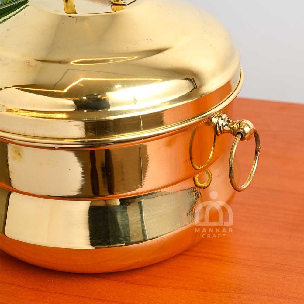 Kerala Model Polished Brass Idli Steamer – 9 Mould Traditional Brass Cooker with Extra Modak Plate