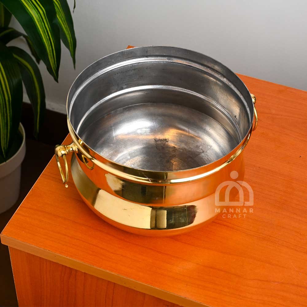 Kerala Model Polished Brass Idli Steamer – 9 Mould Traditional Brass Cooker with Extra Modak Plate
