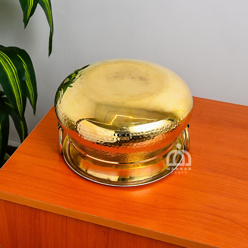 Kerala Model Polished Brass Idli Steamer – 9 Mould Traditional Brass Cooker with Extra Modak Plate