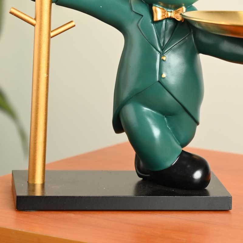 Teal Color French Bulldog Key Holder with Tray – Resin Decorative Organizer