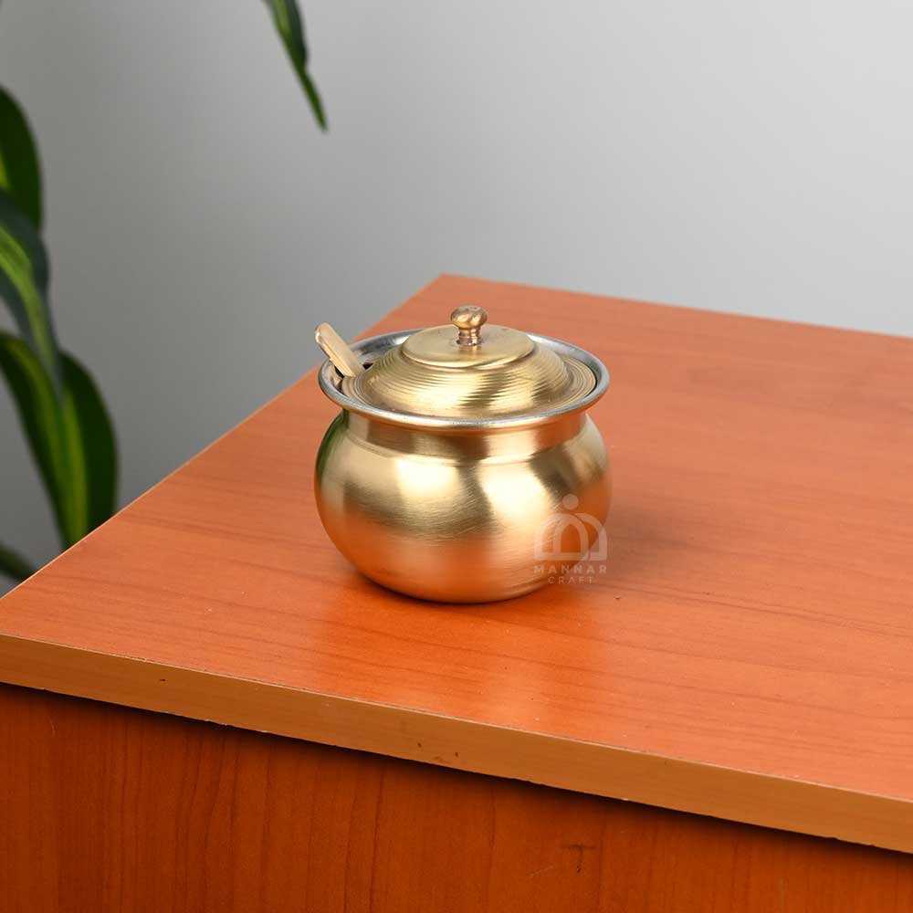 Premium Brass Ghee Pot – Ultra Heavy Matte Finish with Spoon & Lid | Traditional & Durable