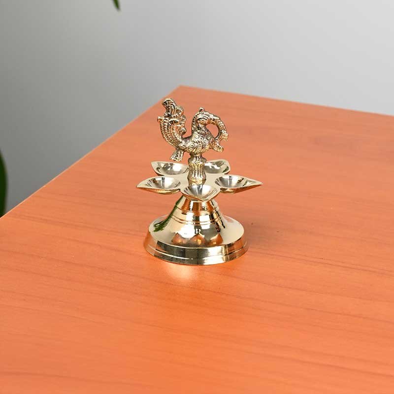 Brass Peacock Diya – Handmade Traditional Brass Oil Lamp for Pooja