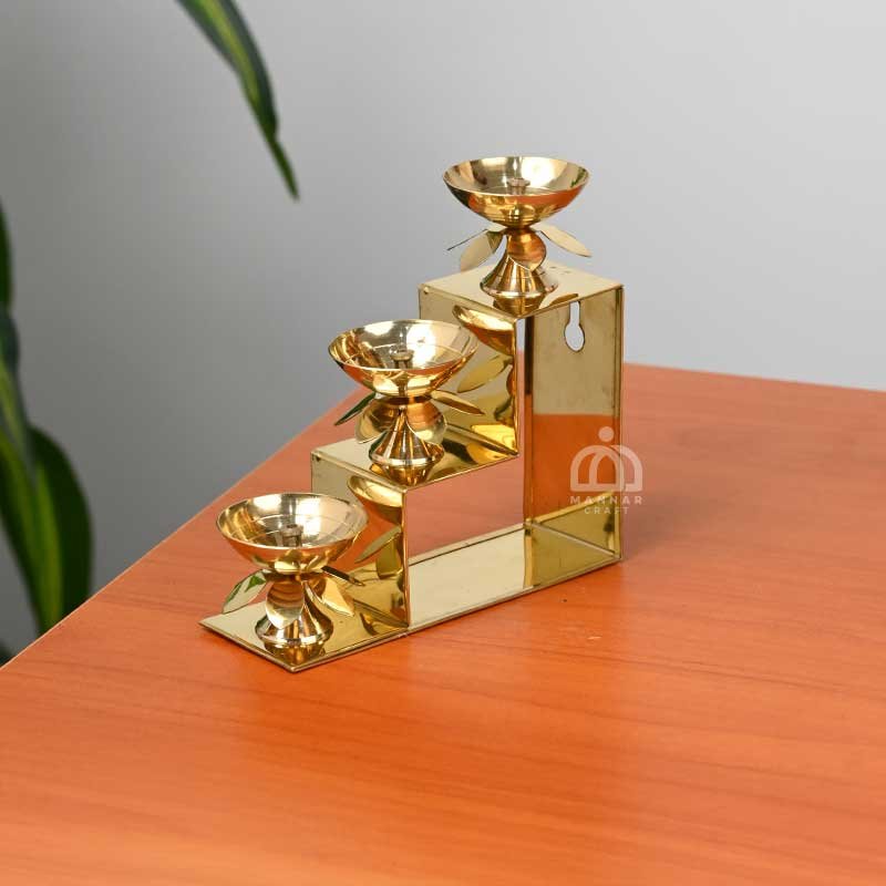 Traditional Brass  Step Diya for Pooja | Aarti Deepam Oil Lamp for Home Temple