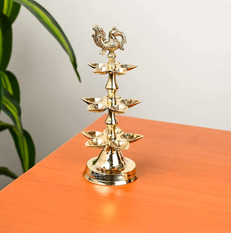 Brass Peacock Diya – Handmade Traditional Brass Oil Lamp for Pooja