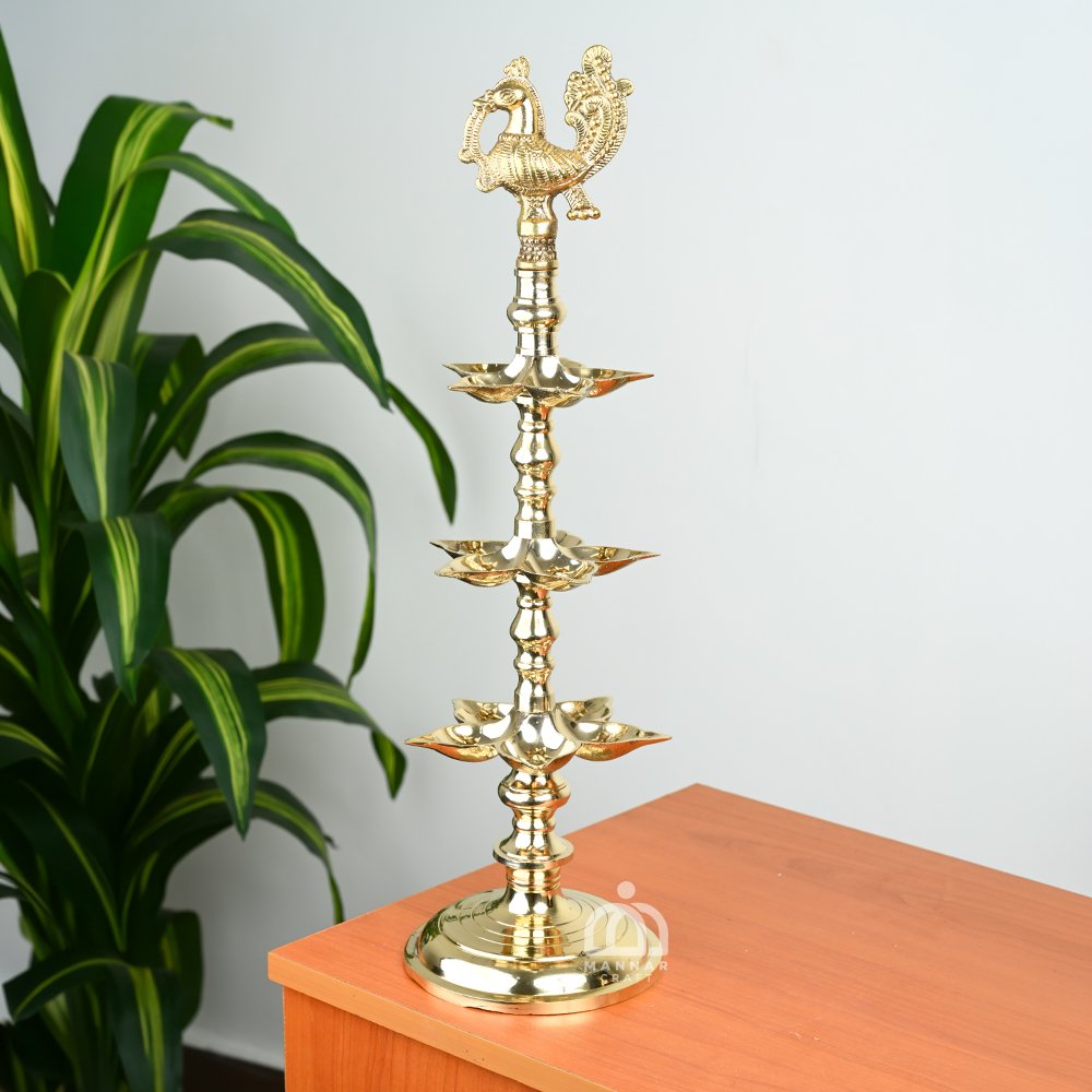 Multi Tiered Peacock Lamp – Traditional Brass Vilakku
