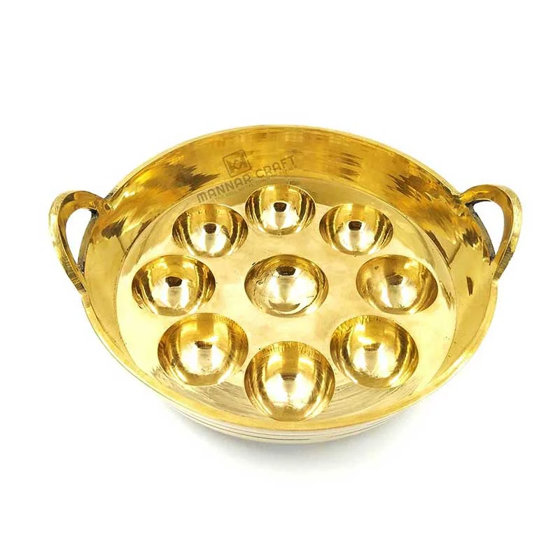 Bronze Paniyaram Pan (Polished) – Authentic Unniyappam Chatti for Perfect Ponganalu & Paddu - 3 Mould