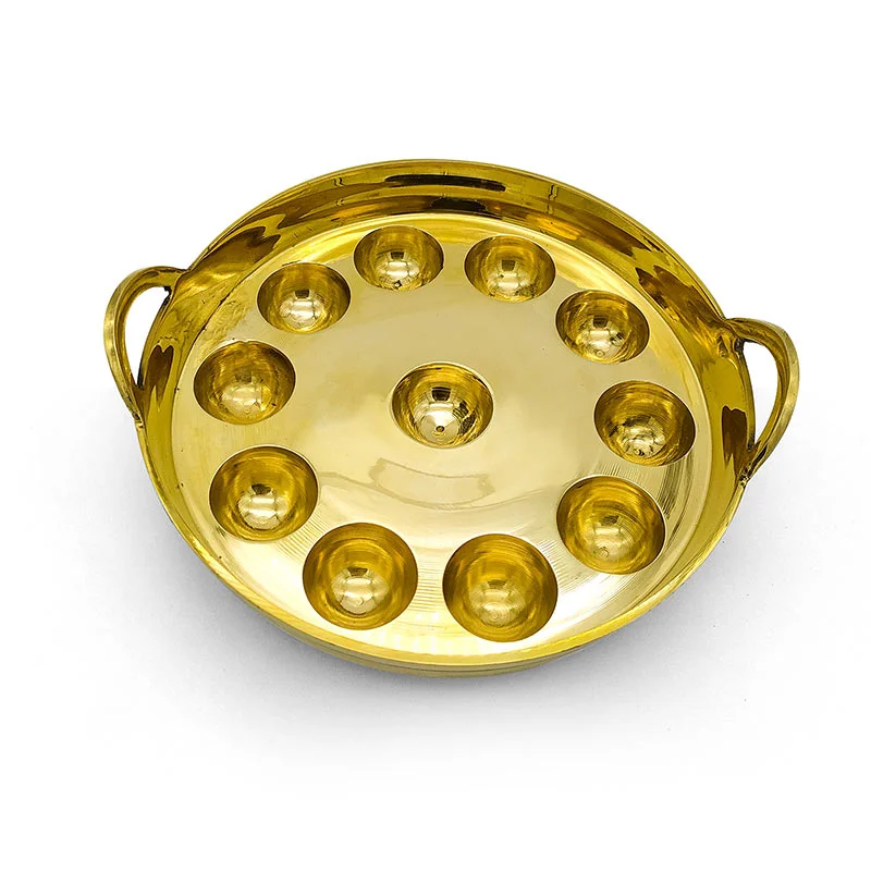 Bronze Paniyaram Pan (Polished) – Authentic Unniyappam Chatti for Perfect Ponganalu & Paddu - 3 Mould