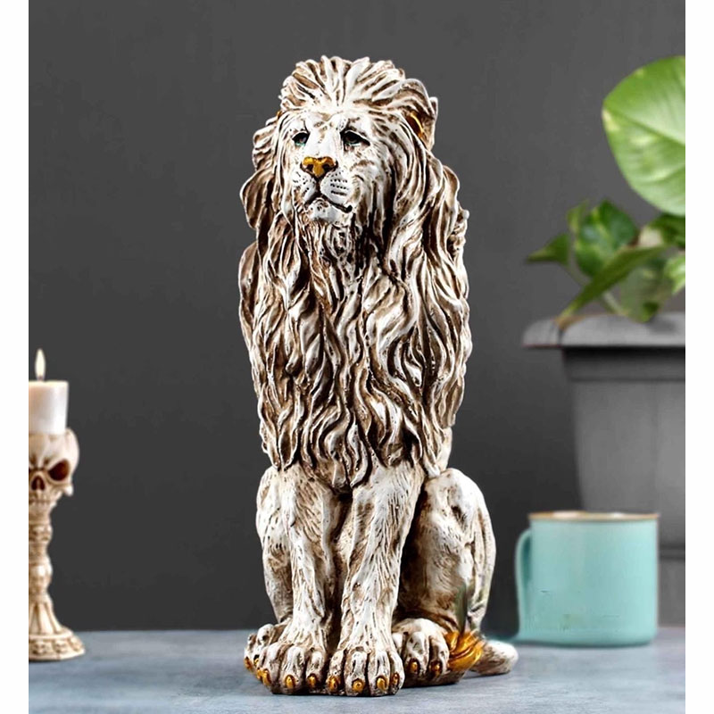 Decorative Handmade Antique Design Lion Sitting Statue, Stone Finish