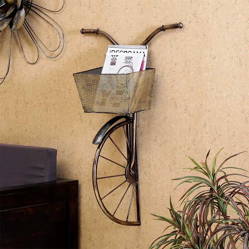 Cycle Basket Mini Wall Art In Metal