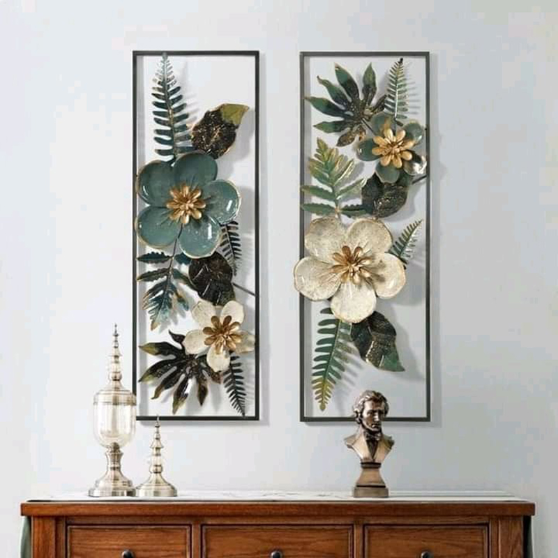 Wall Hanging Flower Leaf Metal Frames Panel Decor Wall Art / Sculpture for Home Living Room Decor 
