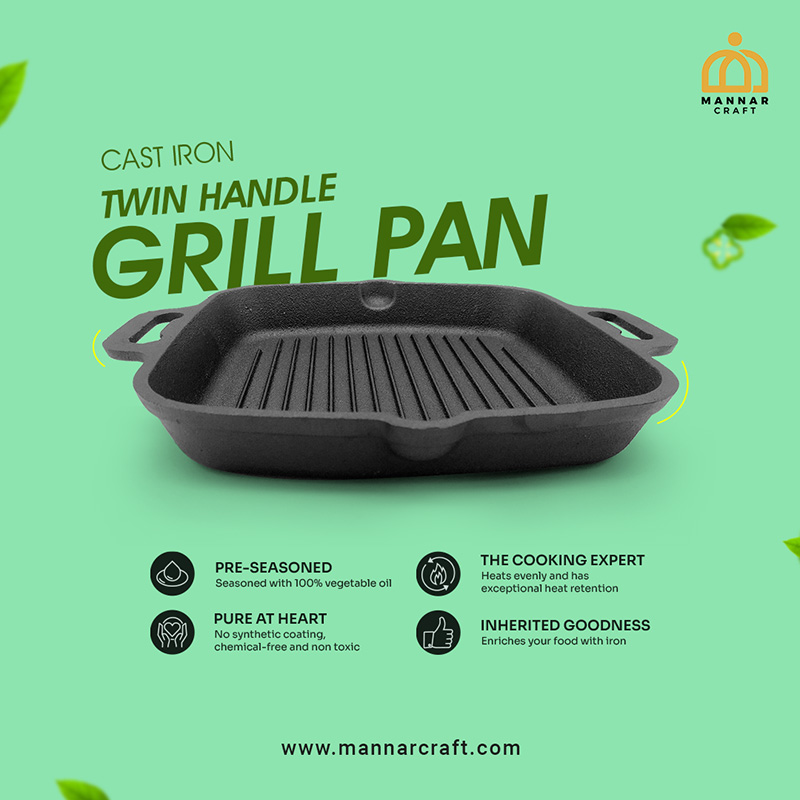 Super Smooth Twin Handle Cast Iron Grill Pan 