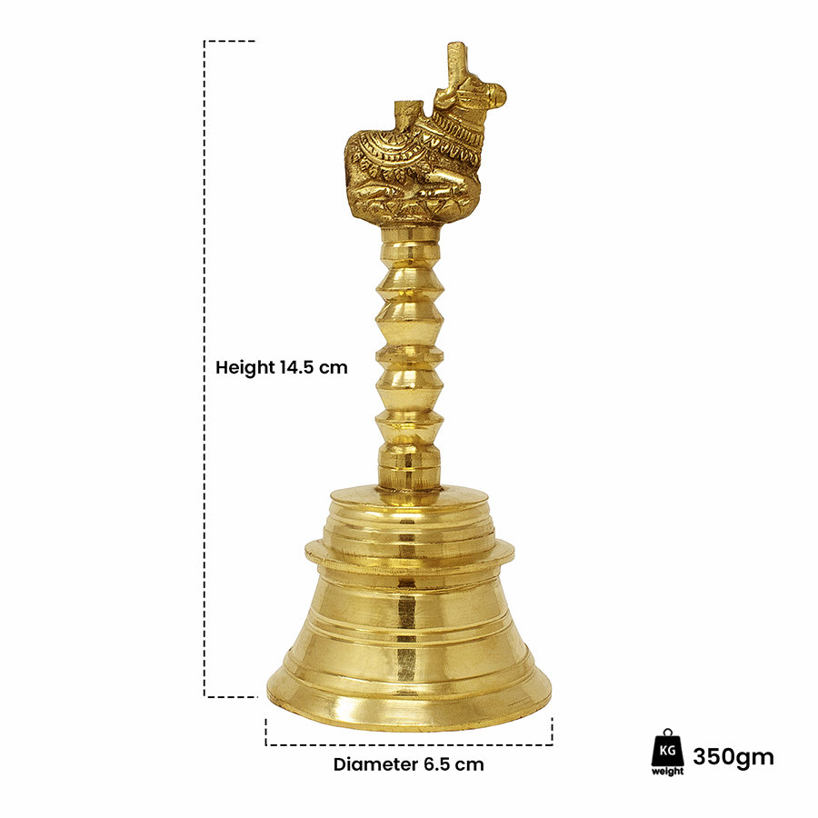 Mannar Craft Store  Brass Nandhi Pooja Hand Bell, Artisan Crafted for  Puja, Home Décoration and Gifting (5.5 Inch Height)