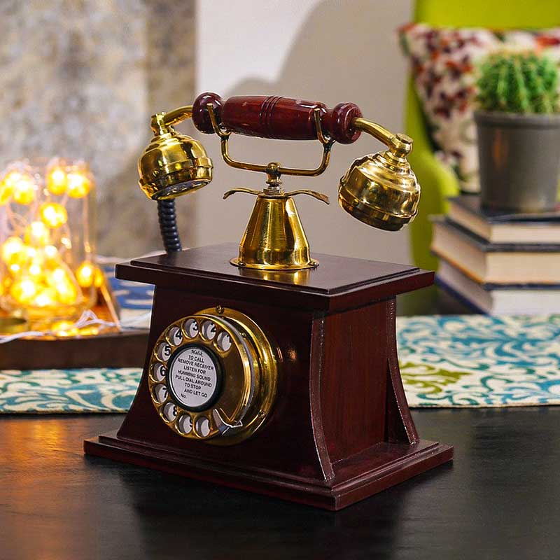 Vintage Brass And Wood Decorative  Dummy Telephone