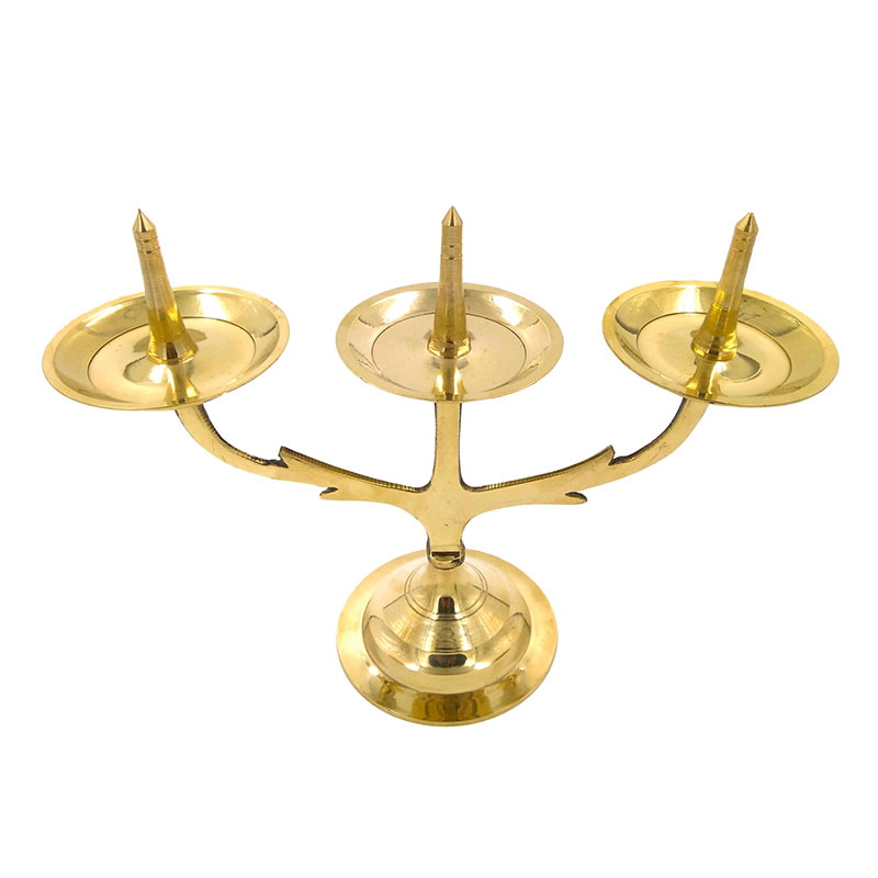 Lightweight Kavara Vilakkku ,Three Branch Brass Oil Lamp Table Top Stand 5 inch