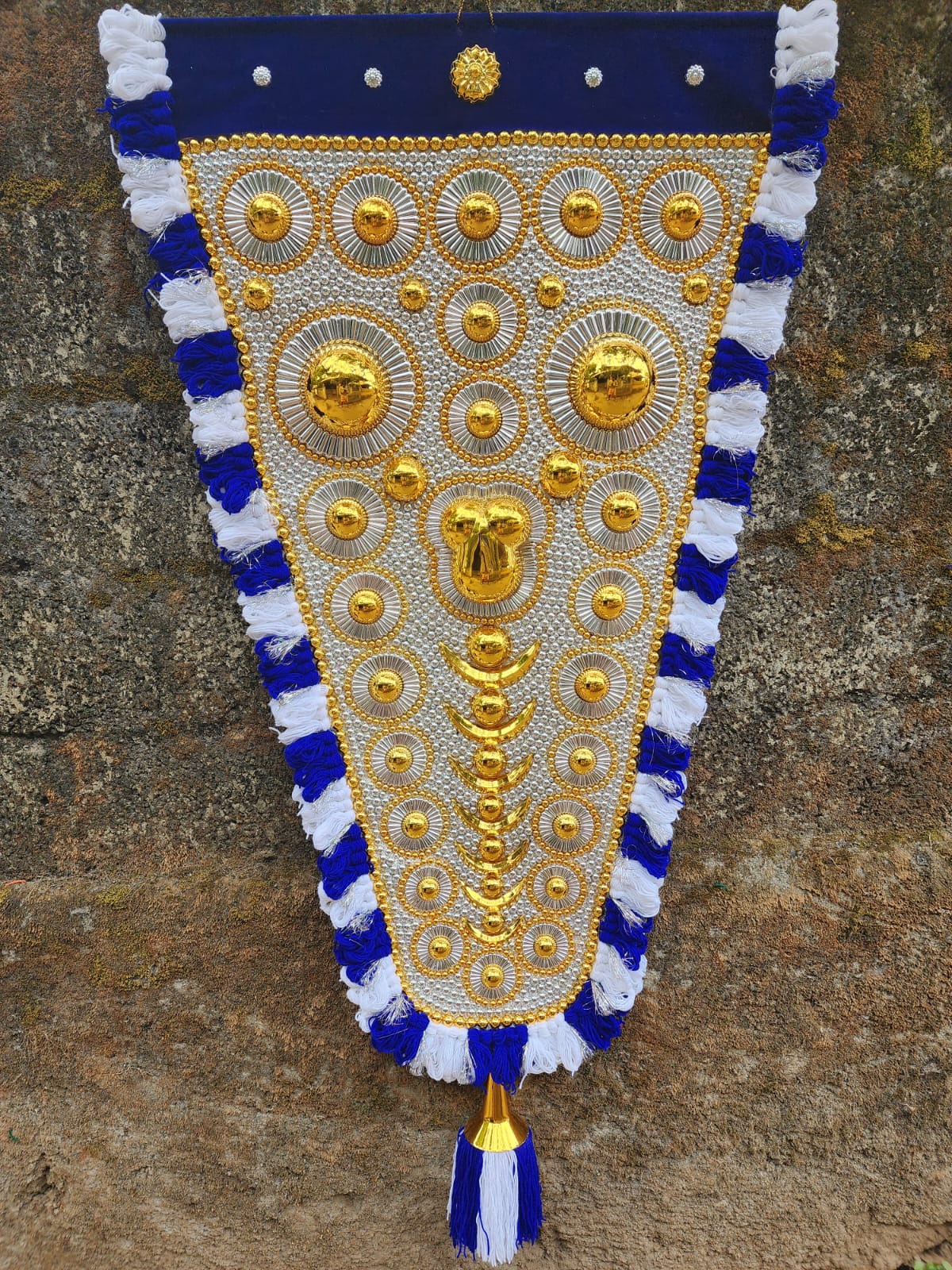 Mannar Craft Hand Made Nettipattam With Silver & Golden Work-Elephant Caparison (blue) 2 Feet