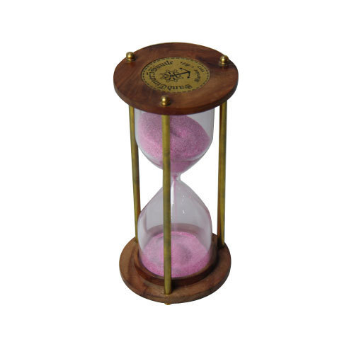 Sand Timer Hourglass Decorative Showpiece In Wood And Brass