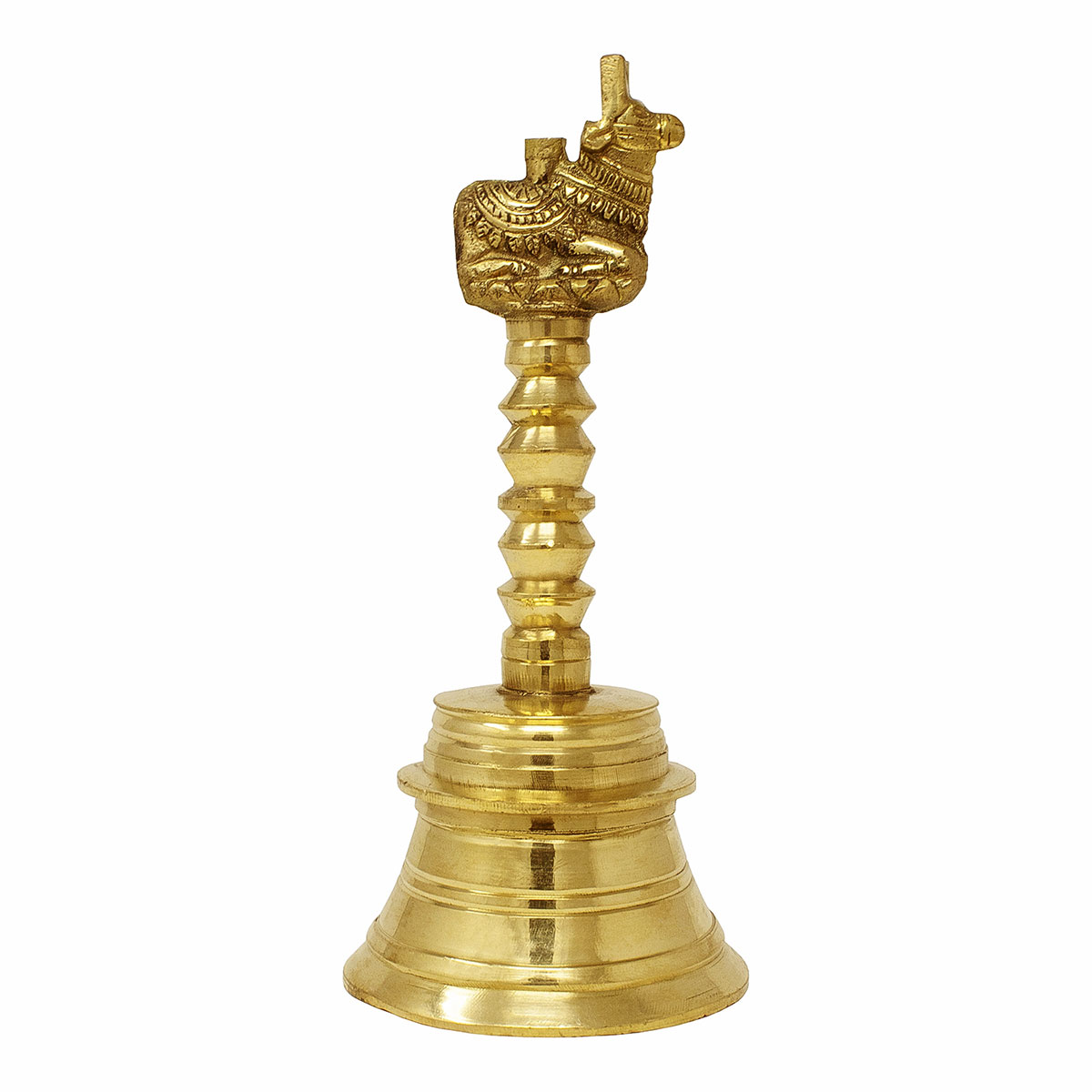 Brass Nandhi Pooja Hand Bell, Artisan Crafted for Puja, Home Décoration and Gifting (4.5 Inch Height)