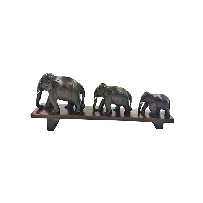 Rosewood Single Block Elephant on Bridge Curio Miniature Ideal (Brown , Model 3)