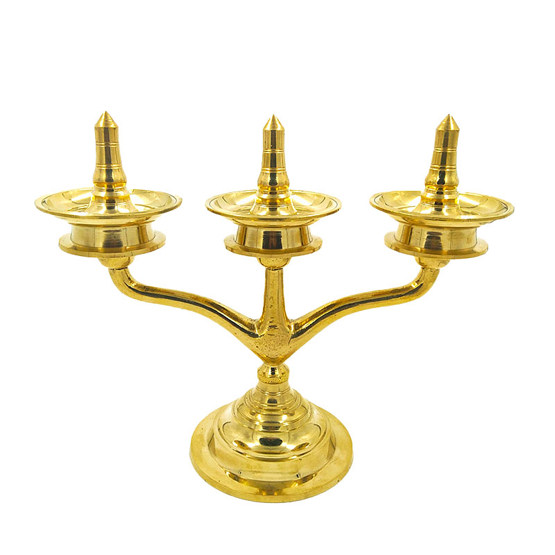 Kavara Vilakkku ,Three Branch Brass Oil Lamp Table Top Stand 9 inch