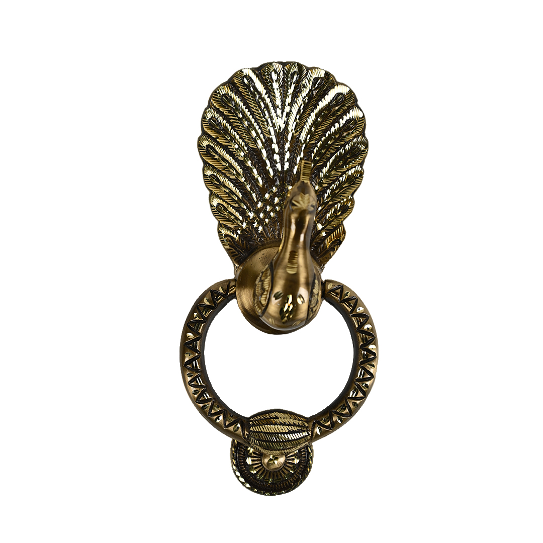 Mannar Craft Brass Door Knocker-Peacock Design-Antique Finish-7Inch
