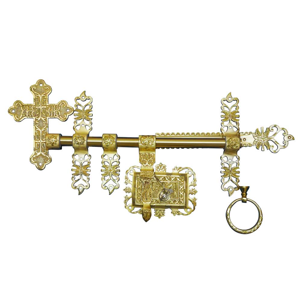 Manichitratazhu Aldrop Cross Head with Brass Matte Finish 16 mm Thick and 12-inch Wide Rod (Gold)