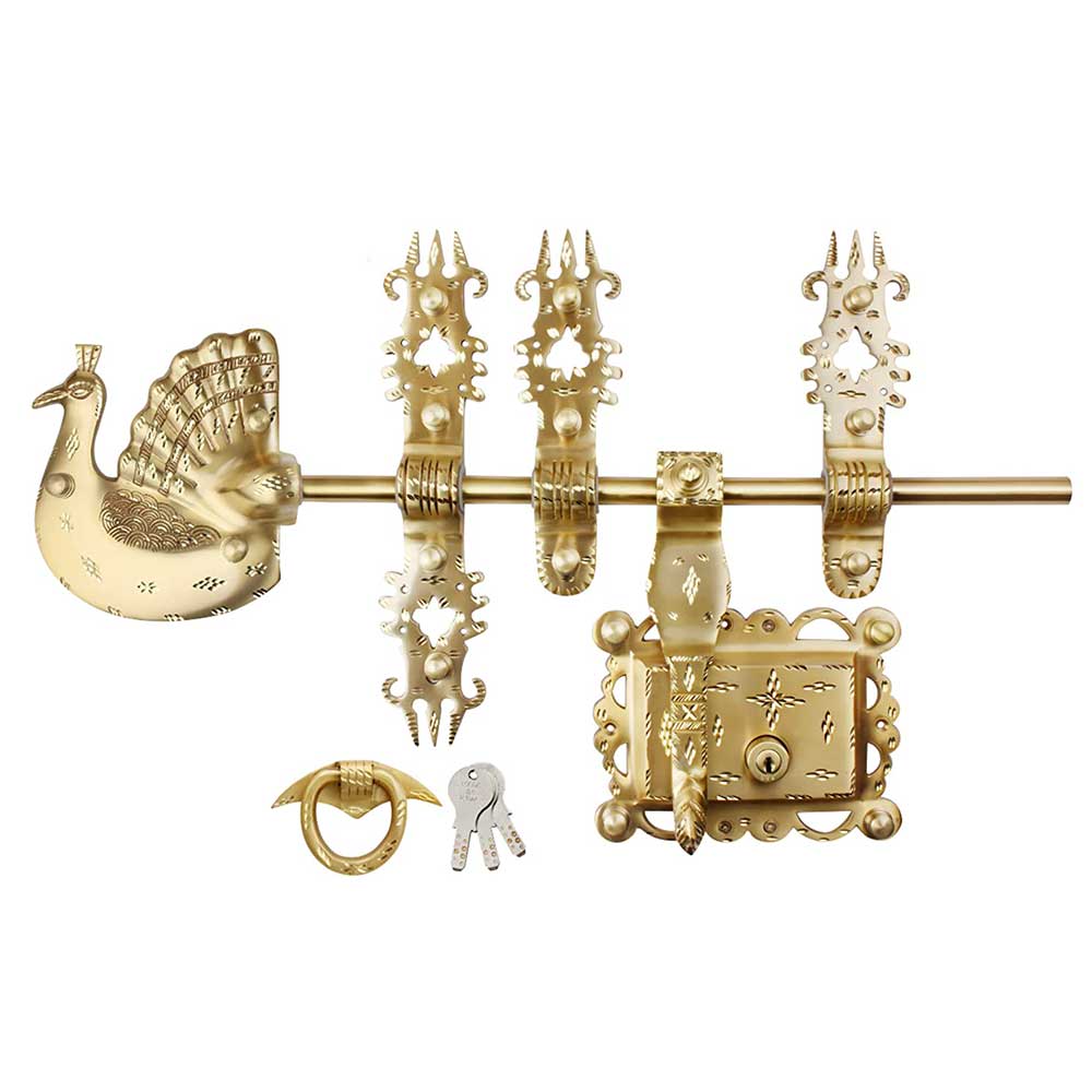 Manichitratazhu 16 mm Thick Aldrop Mayur Head with Brass Matte Finish and 12-inch Wide Rod (Gold)