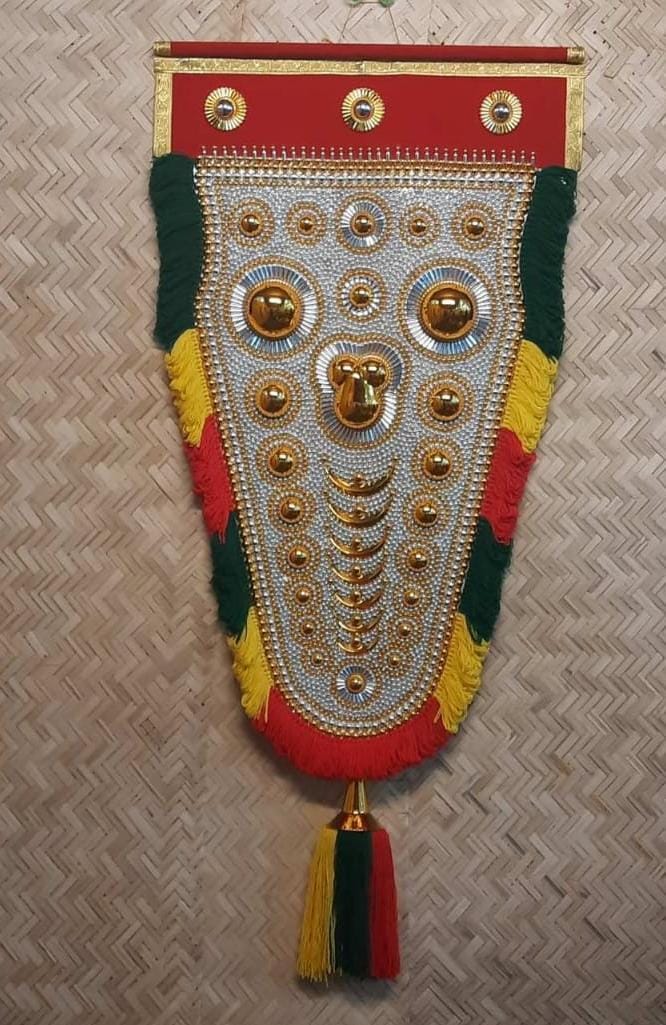 Mannar Craft Special  Nettipattam-Red Top Cloth With Silver & Golden Work-Elephant Caparison - 2 Feet