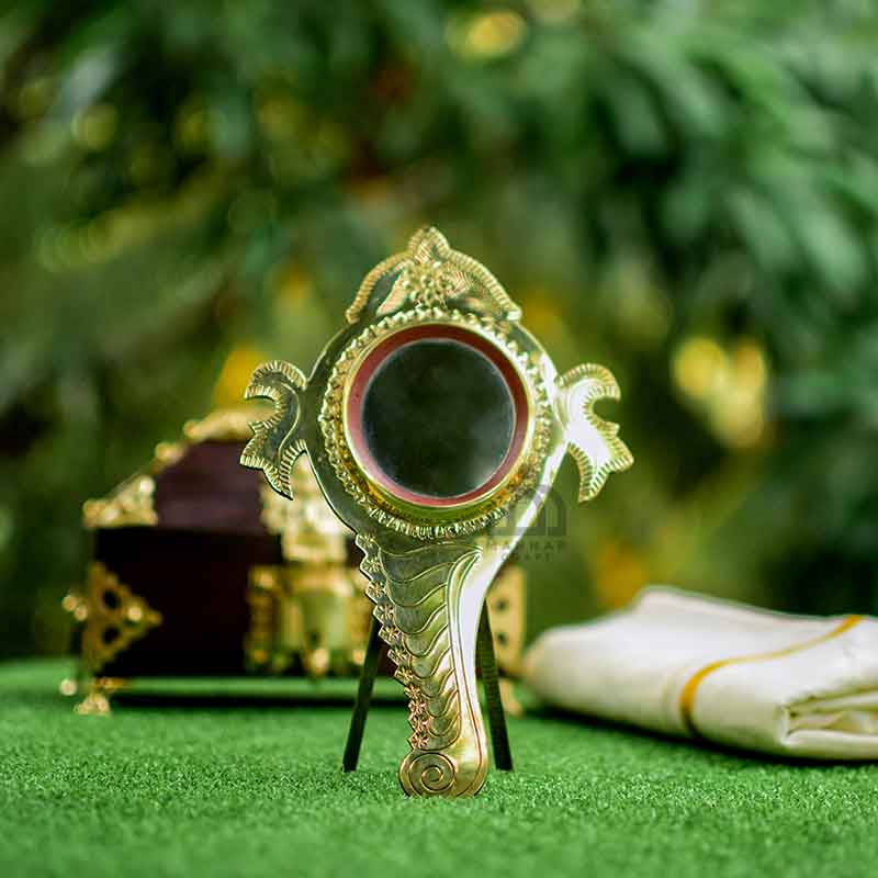 Authentic Aranmula Kannadi Mirror - Round Shank with Back stand - 2.5 inch