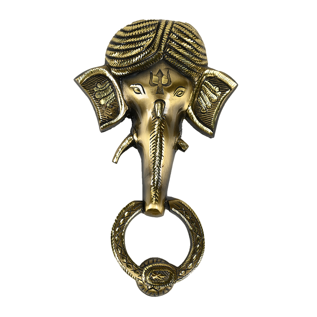 Mannar Craft Brass Door Knocker-Ganapathy Face Design-Antique Finish-7Inch