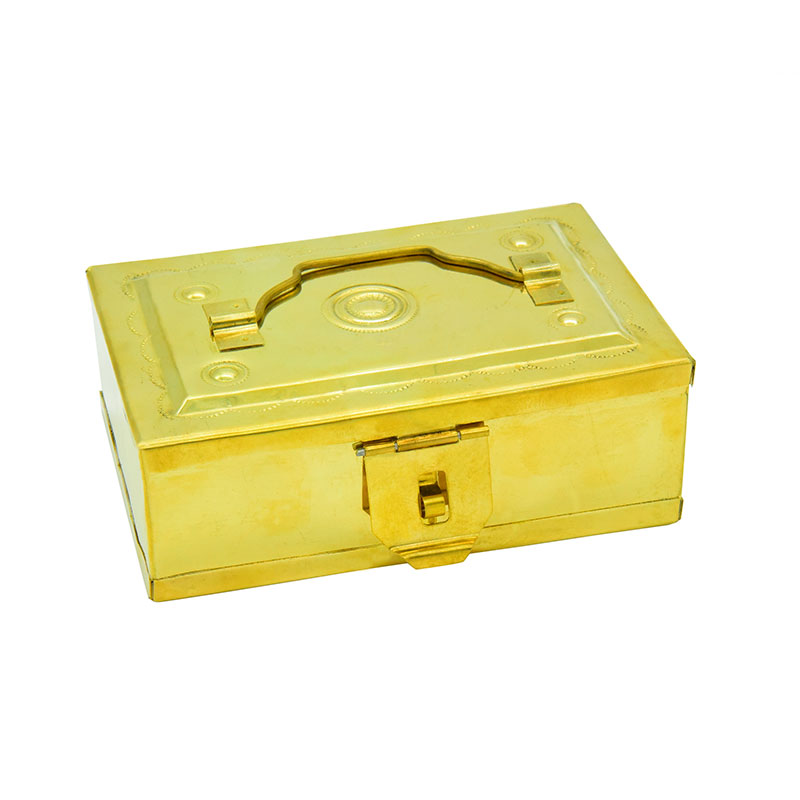 Brass Rectangular Betel Box ,Gold, Standard 