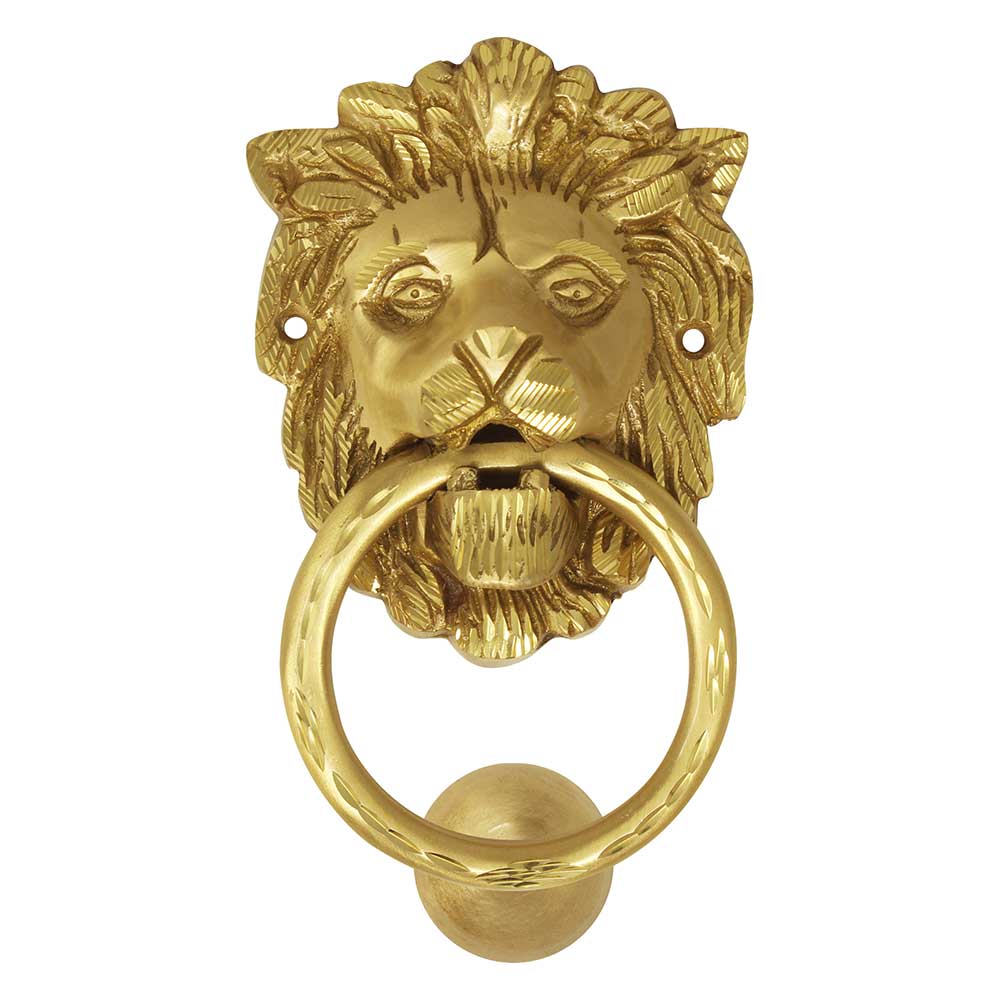 Brass Door Knocker - Lion Face Design - Matt Finish - 5inch Face