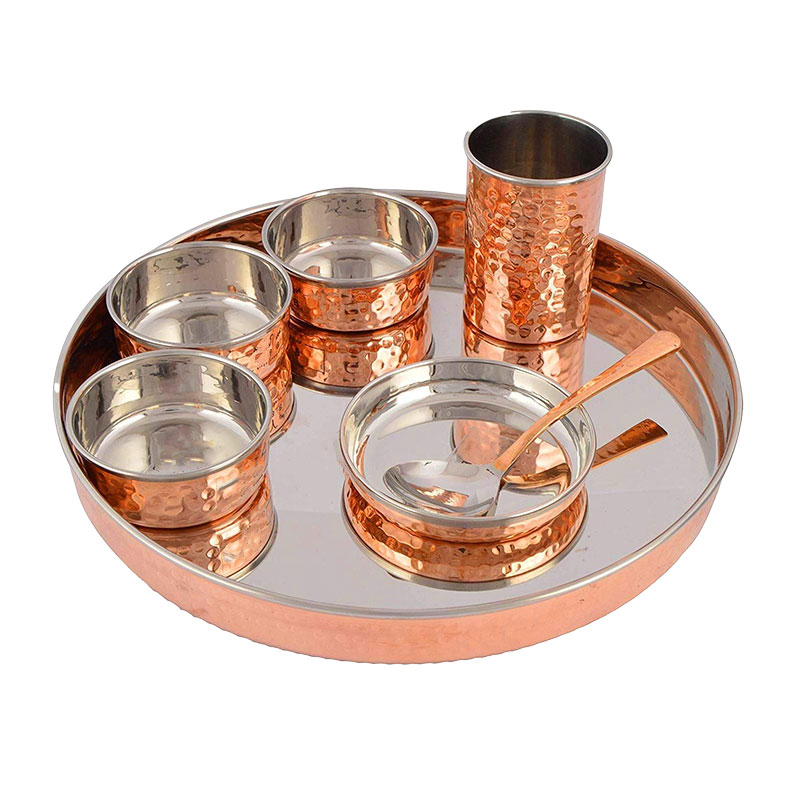 Copper-Steel Thali set with glass