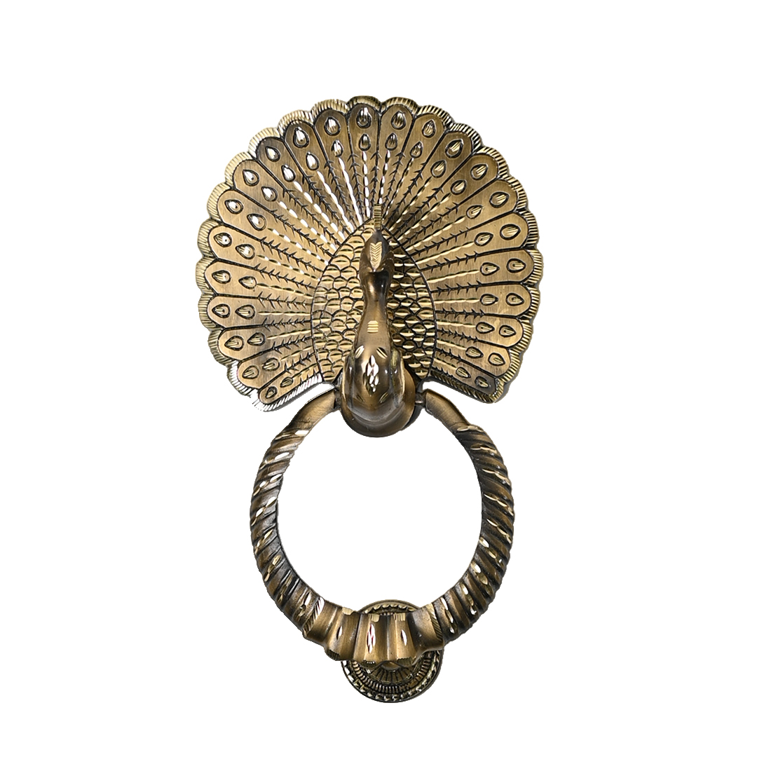 Mannar Craft Brass Door Knocker-Open Peacock Design-Antique Finish-10 Inch