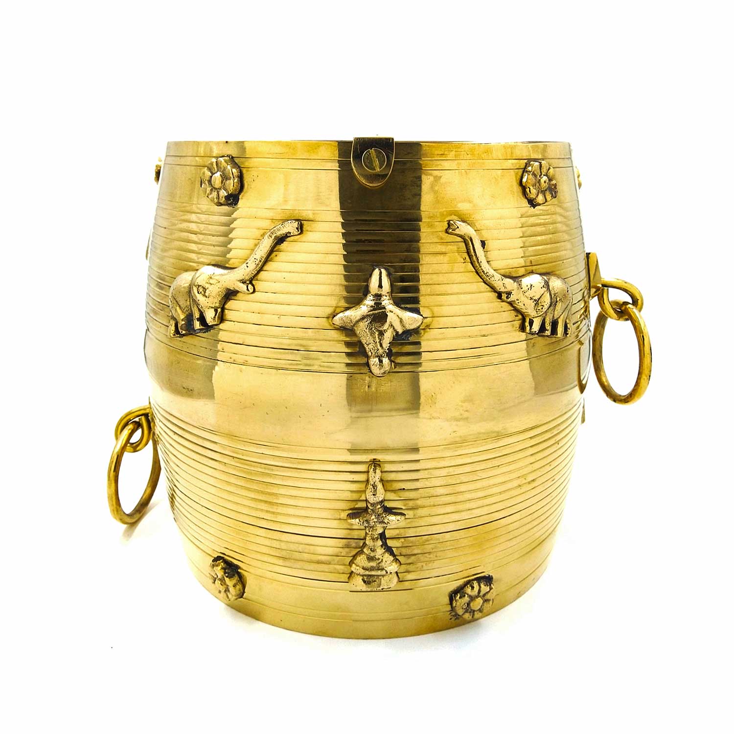 Brass Para: Authentic Kerala Measuring Vessel for Rituals and Home Decor with designs - 8.5 inch